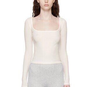 SKIMS Cotton Jersey Scoop Neck Long Sleeve T-Shirt (White) - Size Medium